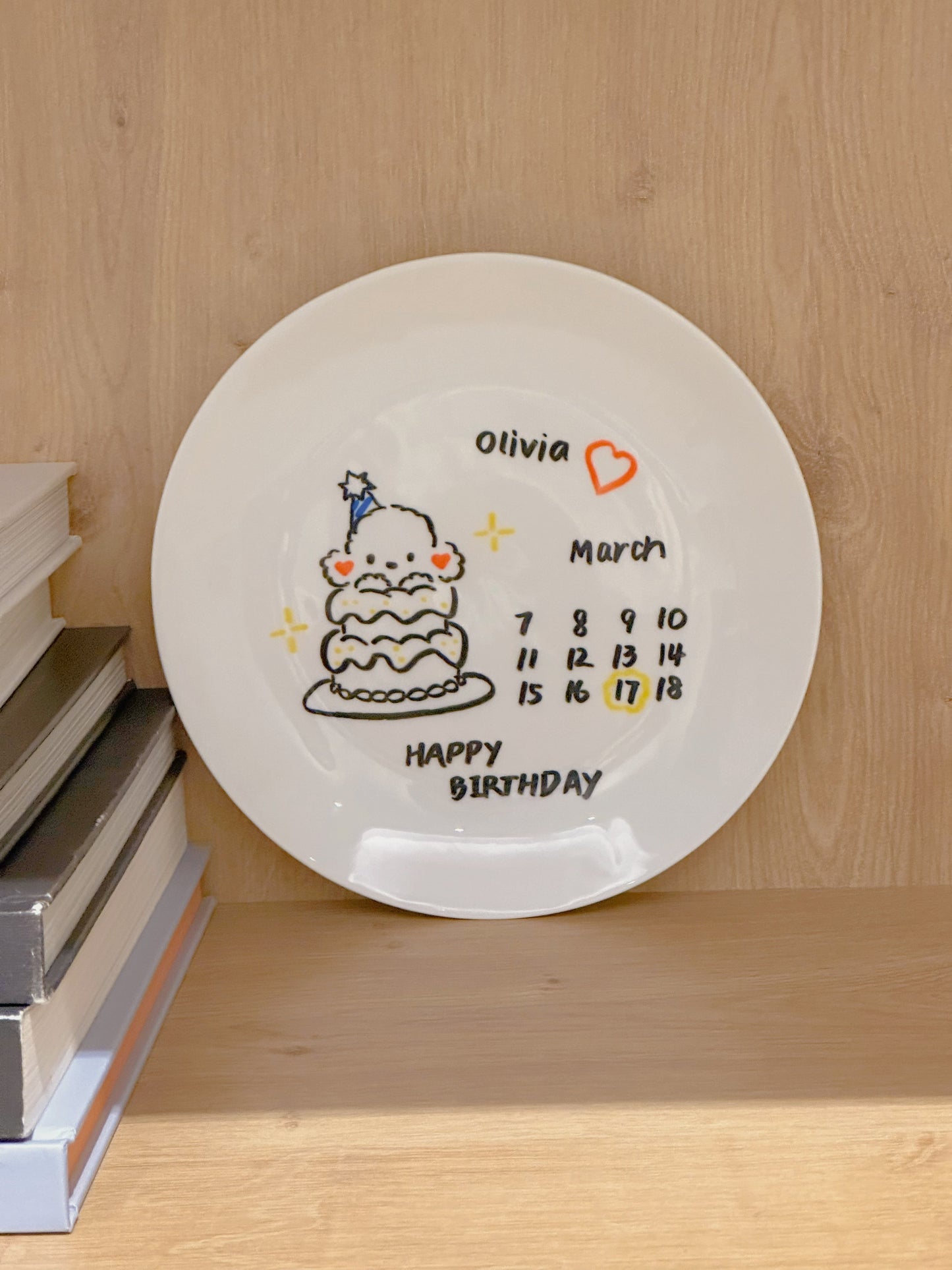 Hand-painted Customized Calendar Plate with Cute Piggy / Cat / Puppy