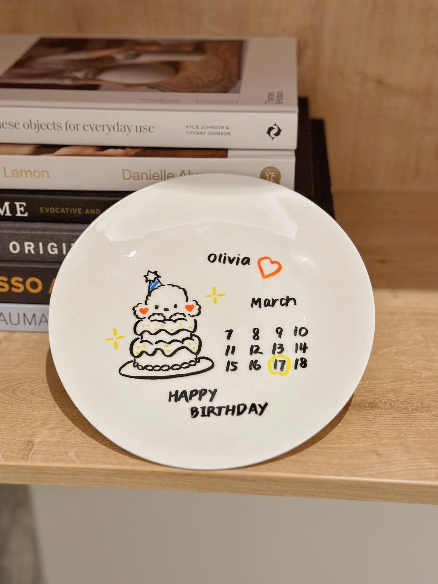 Hand-painted Customized Calendar Plate with Cute Piggy / Cat / Puppy