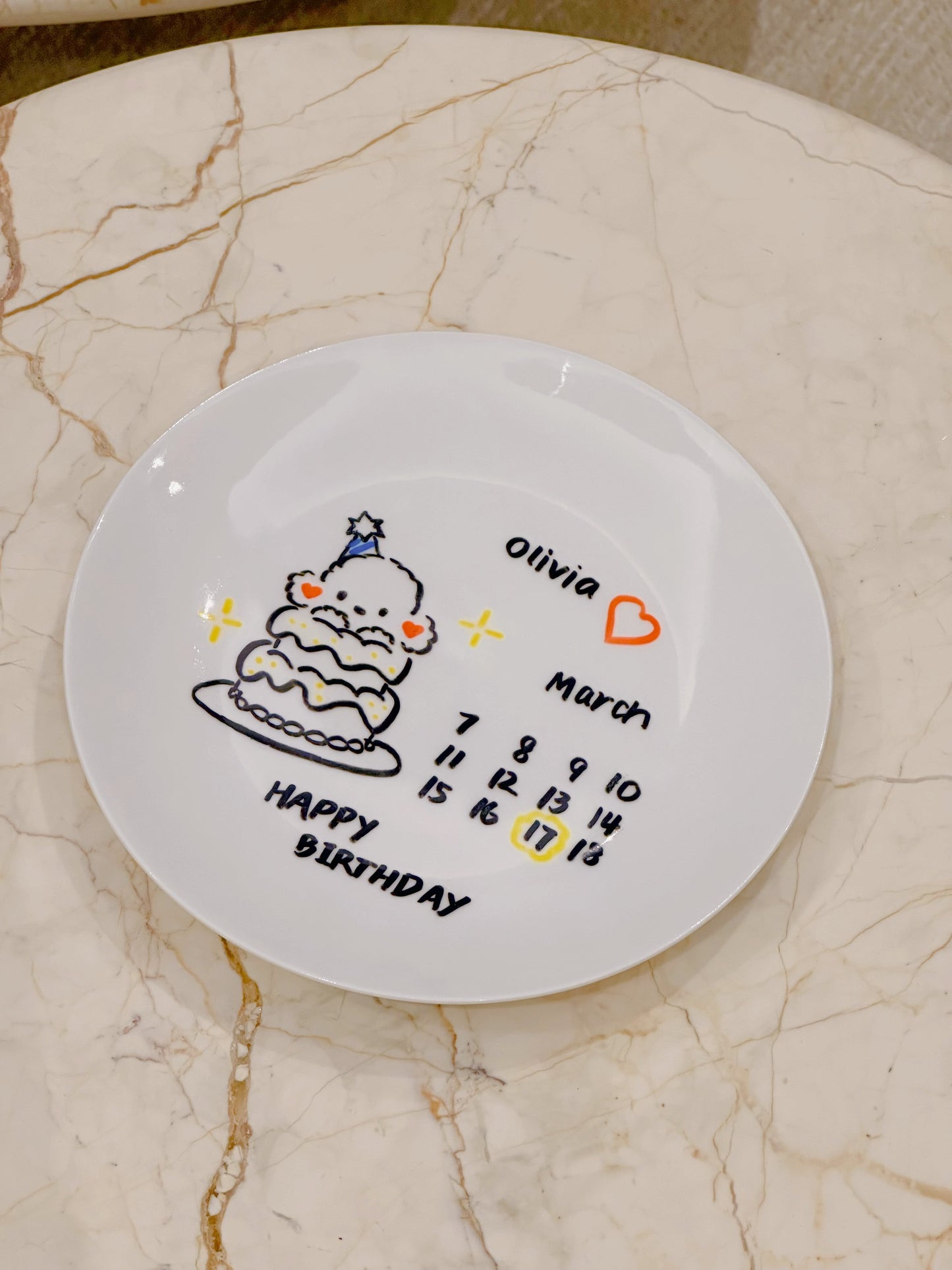 Hand-painted Customized Calendar Plate with Cute Piggy / Cat / Puppy