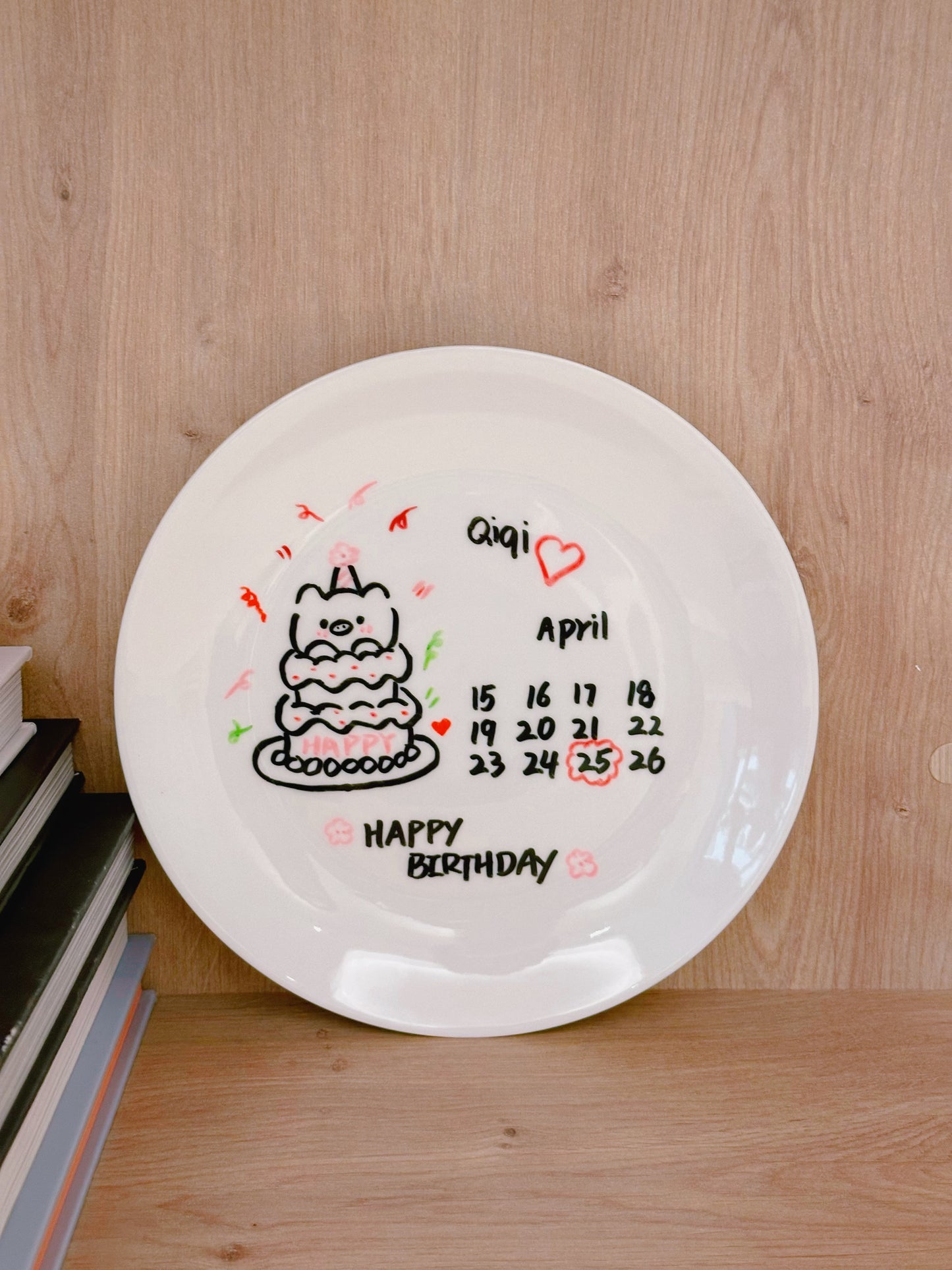 Hand-painted Customized Calendar Plate with Cute Piggy / Cat / Puppy