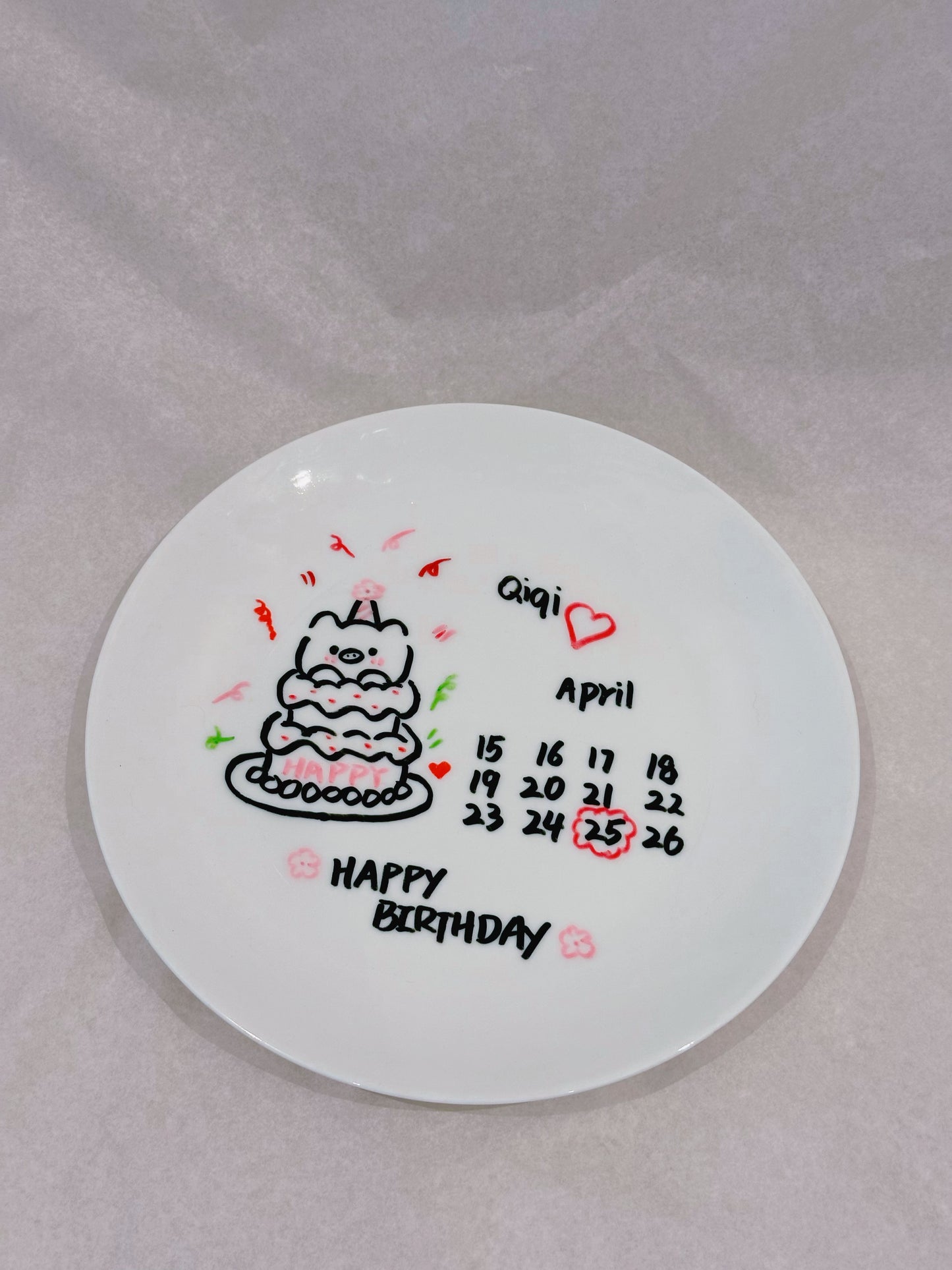 Hand-painted Customized Calendar Plate with Cute Piggy / Cat / Puppy
