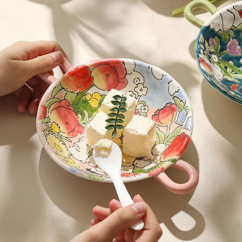 Girl's Floral Binaural Dish