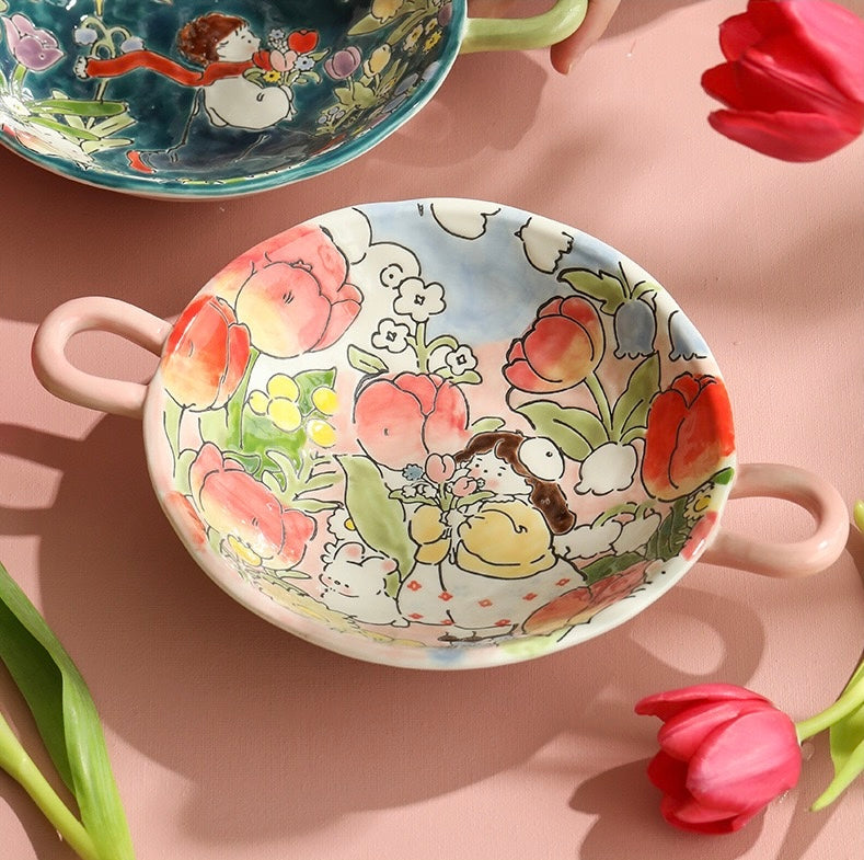 Girl's Floral Binaural Dish