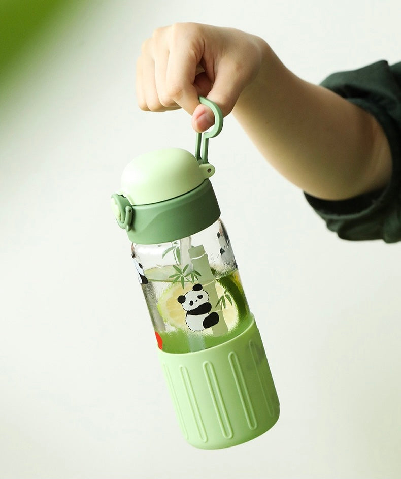 Crystal Panda Glass Bottle with Straw