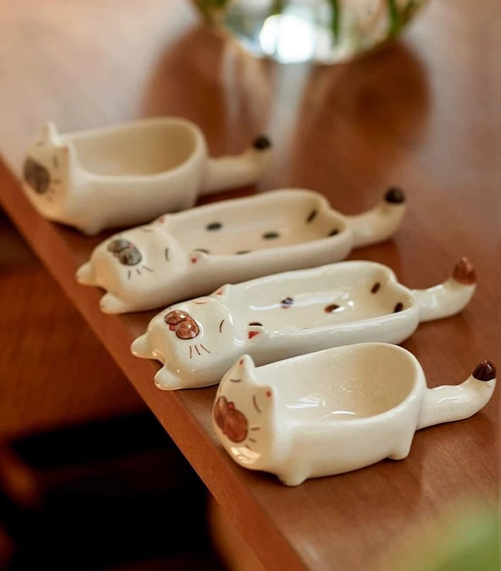 Purrfectly Cozy Cat  Sauce Dish &  Chopstick rest