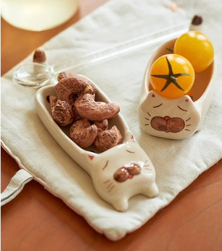 Purrfectly Cozy Cat  Sauce Dish &  Chopstick rest