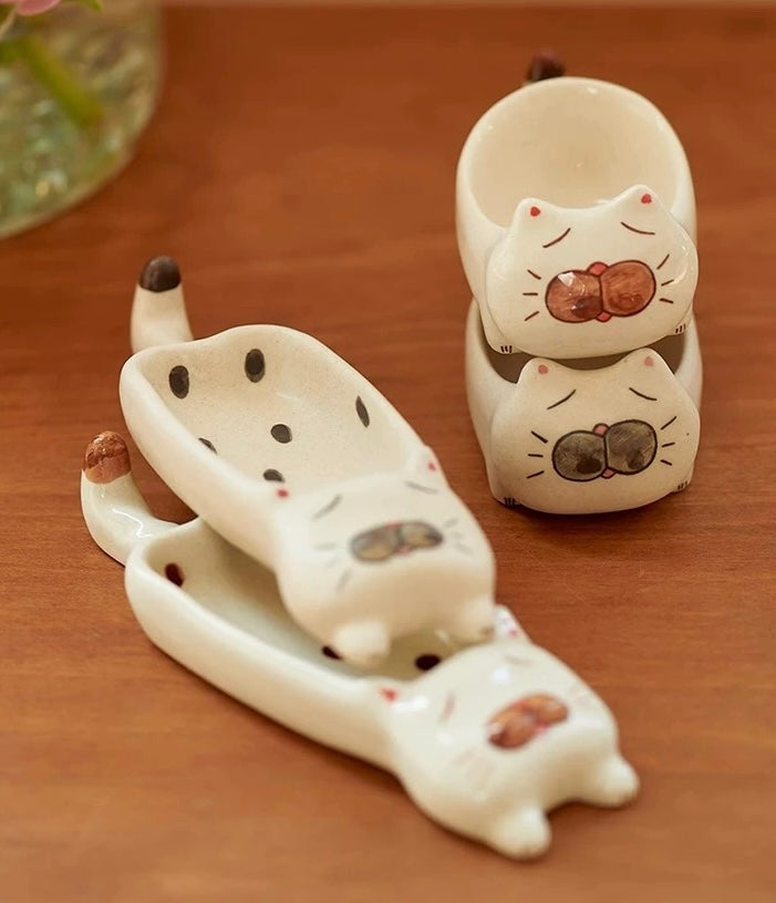 Purrfectly Cozy Cat  Sauce Dish &  Chopstick rest