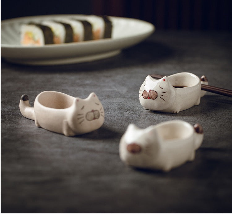 Purrfectly Cozy Cat  Sauce Dish &  Chopstick rest